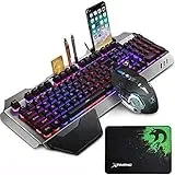 Kabelgebundene Gaming-Tastatur und -Maus-Set, RGB-LED-Hintergrundbeleuchtung, Metallplatte, 104 Tasten, Handauflage, USB-Gamer, beleuchtete Tastatur, 2400 DPI, optische 6 Tasten, PC-Spielmaus +