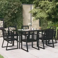 vidaXL PVC-Rattan Garten-Essgruppe 7-tlg. schwarz 3156545