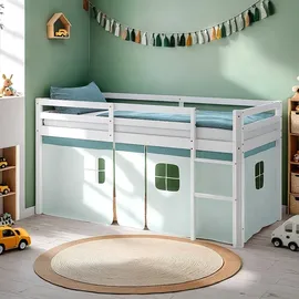 Homestyle4u Hochbett 90 x 200 cm Kiefer massiv lackiert mintgrün