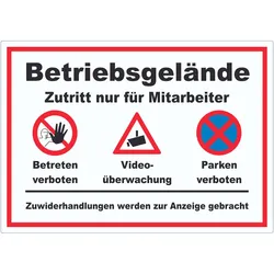 Aufkleber Betriebsgelände Mitarbeiter Betreten Video Parken A4 (210x297mm)