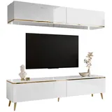 lookway Wohnwand, Weiß Hochglanz, Holzwerkstoff, Uni, Rechteckig, 180x45x40 cm, Wohnzimmer, Wohnwände, Wohnwand-Sets