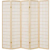 Homestyle4u Paravent Raumteiler 5 teilig Holz Natur Reispapier Weiß Höhe 175 cm | Gr.: onesize