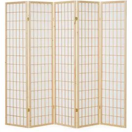 Homestyle4u Paravent Raumteiler 5 teilig Holz Natur Reispapier Weiß Höhe 175 cm | Gr.: onesize
