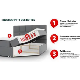 Mirjan24 Boxspringbett Bedran Lux, Doppelbett mit zwei Bettkästen für die Bettwäsche, Stilvoll Ehebett (Farbe: Velluto 17, Größe: 200 x 200 cm) - Grau