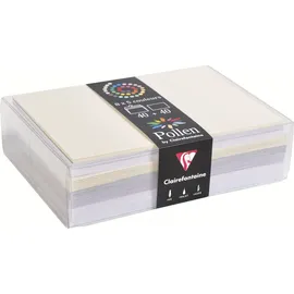Clairefontaine 20842C -Packung mit 40 Umschläge selbstklebend Format C6 (11,4x16,2cm) 210g + 40 Karten 11x15,5cm 120g Pollen, ideal für Einladungen und Korrespondenz, Hochzeit, farbig sortiert, 1 Pack