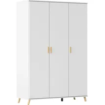 Rauch Kleiderschrank FALUN 137 x 203 cm Alpinweiß NB - Holzgriffe/Holzfüße - 4 Fachböden - 1 Kleiderstange