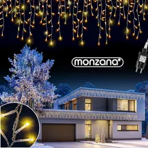 monzana MONZANA® Lichterkette 200 LED Außen Innen 10m Regenlichterkette Lichtervorhang Eisregen Fenster Deko Weihnachten Beleuchtung Warmweiß - Weiß