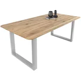 Sam Esszimmertisch Schweizer Kante massiv & geölt Eiche 160x85 silber U-Gestell Lotte - Beige