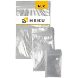 HEKU 60 Stück Zipper Beutel - Wiederverwendbare & stabile Druckverschlussbeutel, langfristig aromadicht & auslaufsicher für vielseitige Anwendungen