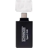 Schwaiger CAU314 533 USB C Hub Adapter USB 2.0 und USB 3.0 auf USB 3.1 C USB-Anschluss geeignet für USB Stick MacBook Samsung Galaxy HighSpeed 48 Mbit/s mit Abdeckkappe schwarz