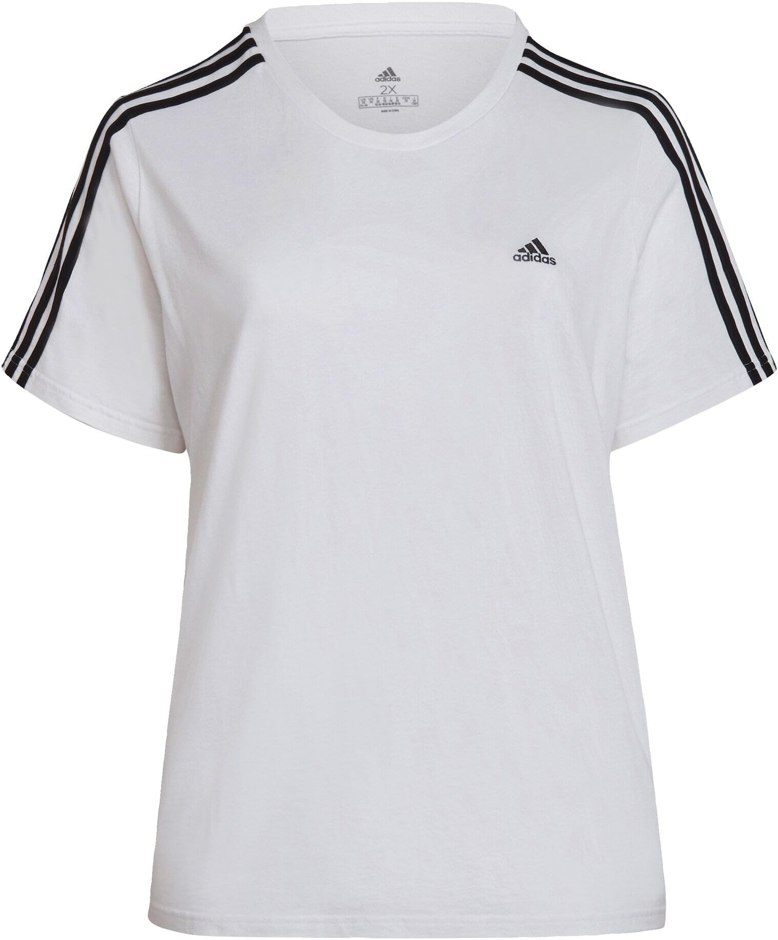 Adidas, Loungewear Essentials Slim 3-Stripes, T-Shirt, Weiß Schwarz, 4X, Frau