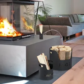 Relaxdays Kaminholzkorb 3er Set Metall Ø 37 / 19 / 6,5 cm Schwarz