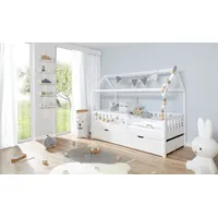 TICAA Hausbett Traumhaus 90 x 200 cm Kiefer massiv weiß