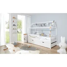 TICAA Hausbett Traumhaus 90 x 200 cm Kiefer massiv weiß