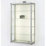 MHN Wandvitrine T 19 x B 51,5 x H 88 cm - schmale Sammler Hängevitrine abschließbar - kleine Glas-Vitrine Wand hängend - Sammlervitrine Aluminium CPr - lichtgraue Holzrückwand - ohne Beleuchtung