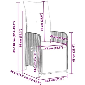 vidaXL 11-tlg. Garten-Bistro-Set mit Kissen Grau Poly Rattan