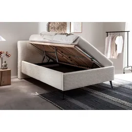 Meise Möbel Matera Polsterbett inkl. Bettkasten hellbeige mit schwarzen Metallfuß - Weiß
