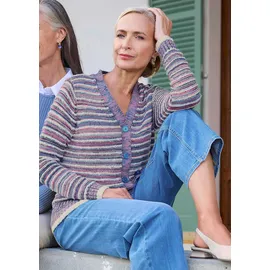 GOLDNER Strickjacke Langarm Jacke Damen mit Grafikmuster und V-Ausschnitt Bunt 38