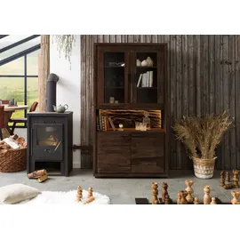 Massivmoebel24 Vitrine Akazie 98 x 40 x 180 cm Dunkelbraun