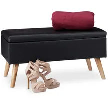 Relaxdays Sitzbank mit Stauraum, 40 L, gepolstert, Holzbeine, Truhenbank Kunstleder, HxBxT: 40 x 80 x 39,5 cm, schwarz