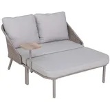 Modante Doppelliege, Grau, Natur, Metall, Kunststoff, Holz, Rattan, Füllung: Polyester, 142x82x128 cm, wetterbeständig, UV-beständig, Gartenmöbel, Gartenliegen