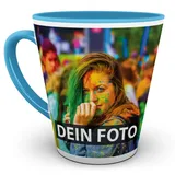Tasse selbst individuell gestalten/Personalisierbar mit eigenem Foto bedrucken/Fototasse/Motivtasse/Werbetasse/Firmentasse mit Logo/Konische Tasse Innen & Henkel Hellblau