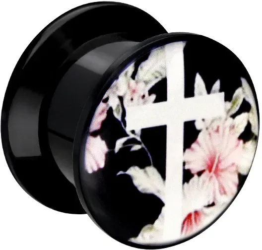 Acryl Plug KREUZ + BLÜTEN