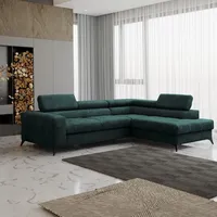 Fun Möbel Ecksofa Schlafsofa AMADEO Stoff Anafi Grün Ottomane