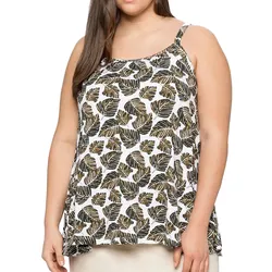 sheego Damen Sommer Top mit Blätter-Muster Große Größen 64144056 Beige/Grün - 42