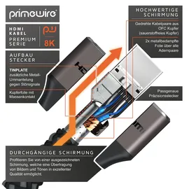Primewire 8k HDMI Kabel 2.1 UHD II, 8k @ 120 Hz mit DSC, 7680 x 4320, 2k 4k Ethernet, HDR eARC VRR ALLM, kompatibel zu Blu Ray PS4 PS5 - 3 m