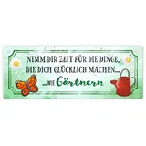 speecheese Metallschild mit Spruch - Nimm dir Zeit zu Gärtnern Dekoration für den Garten Zaun Hütte Schild Nostalgie vintage Gartenschild für den Gartenzaun 7,5x20 cm