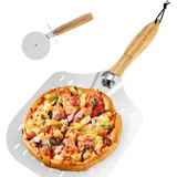 Pizzaschieber Pizzaschaufel 30 * 35cm Pizza Schieber Edelstahl mit Pizzaschnitt Abnehmbaren Griff für Großer Fläche Hausgemachte Pizzen