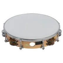 Gewa Tambourin Traditionell mit Schellen, Holzrahmen-Tambourin (stimmbarer Holzrahmen aus Maple, Kunststofffell, 16 Paar Stahlschellen, perfekt für Schulklassen & Percussion-Ensembles) 10 Zoll Single