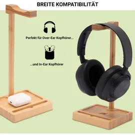 My Fat Gorilla Kopfhörer Ständer aus Bambus, Kopfhörer Halter mit Smartphone Ständer, Headset Ständer mit Ablage, Headphone Stand aus Holz - Braun