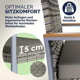 CASARIA Balkonmöbel Set Polyrattan Holz Akazie Wetterfest 2 Stühle Tisch Auflagen 160kg Belastbarkeit Verstellbar Terrasse Balkon Möbel Lounge