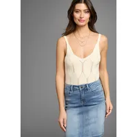 LAURA SCOTT Stricktop LAURA SCOTT, Damen, Gr. 34, beige, Strick, Obermaterial: 50% Viskose, 26% Polyamid, 24% Polyester, figurumspielend taillenbedeckt, V-Ausschnitt, Tops, im modischen Ajourstrickmuster