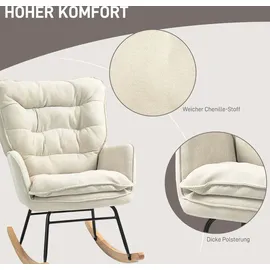 Homcom Schaukelstuhl Schwingsessel Armlehnsessel, Stillsessel mit Chenilleoptik, Schaukelsessel bis 120 kg Belastbarkeit für Schlafzimmer, Beige
