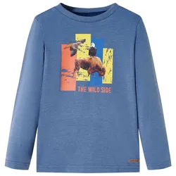 Kinder-Langarmshirt Blau Melange mit Ochsen- und Adler-Print – Größe 104 - 104