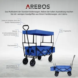 Arebos Bollerwagen faltbar blau inkl. 2 Netztaschen und Außentasche