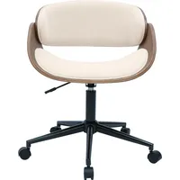 Miliboo Drehstuhl aus dunklem Holz und beige Textur-Veloursstoffen BENT