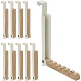 Relaxdays - 10 x Klapphaken, zum Einhängen, Türgarderobe für je 6 Kleiderbügel, Metall und Holz, Haken für 2 cm Türfalz, creme