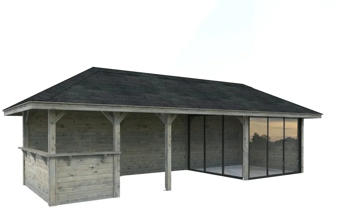 Palmako Pavillon Bianca 24,9 m2 Set 515 Slide Plus mit Isolierglas-Schiebetüren grau tauchgrundiert
