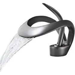 KLARWERK NAVIS | Design Wasserfall Wasserhahn Bad Titangrau Badarmatur | Elegante Premium Edelstahl Armatur für Waschbecken | Hotel Mischbatterie 2 Anschlüsse