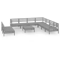 vidaXL 10-tlg Garten-Lounge-Set Massivholz Kiefer Grau