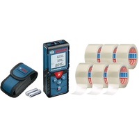 Bosch Professional Laser Entfernungsmesser GLM 40 (Flächen-/Volumenberechnung, max. Messbereich: 40 m, 2X 1,5-V Batterien, Schutztasche) & tesapack 64014 im 6er Pack - Geräuscharmes Paketklebeband