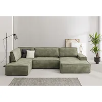 Wohnlandschaft OTTO HOME "SHERWOOD U-Form, 329 cm - OTTO. Verlässliche Qualität.", grün (olivgrün), B:329cm H:85cm T:195cm, 100% Polyester, Sofas, Wohnlandschaft, Schlaffunktion m. Bettkasten (194x139 cm), Cord, Vintage, Samtvelours