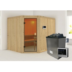 KARIBU Sauna »Horna «, inkl. Saunaofen mit externer Steuerung, für 5 Personen - beige