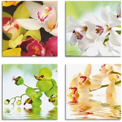 Leinwandbild ARTLAND "Orchideen Blumen", bunt (farbe bild(er): bunt), B:20cm H:20cm, Canvas, Leinwand, MDF, Bilder, 4er Set, verschiedene Größen
