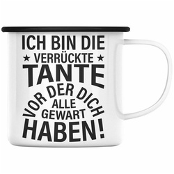 Trendation Thermotasse Trendation – Lustige Emaille Tasse für Beste Tante der Welt Geschenk Geburtstag Lustig – Ich Bin Die Tante Vor Der Dich Alle Gewarnt Haben schwarz