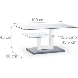 Relaxdays Couchtisch Glas, rechteckig, Glasplatte, kleine Ablage, origineller Sofatisch, HxBxT: 45 x 60 cm,